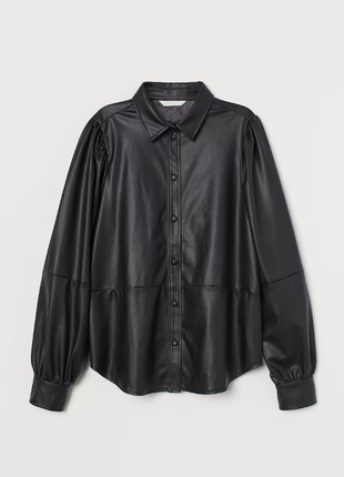 Сорочка з єко-шкіри h&m/сорочка чорна з об'ємними рукавами