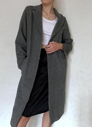 Серое легкое пальто миди длинное с карманами h&m