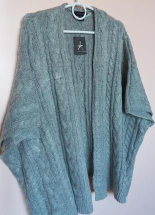 Серый вязаный кардиган оверсайз, серый кардиган навес на любой размер, накидка