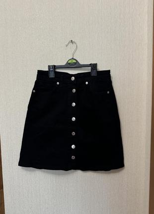 Джинсовая черная юбка на пуговицах размер s 36