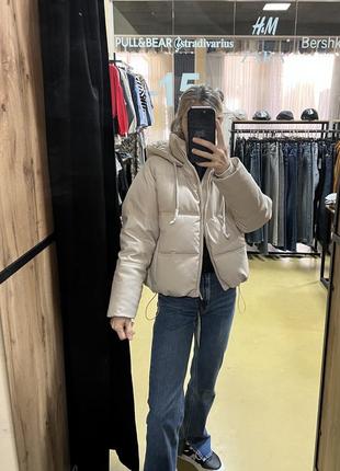 Зимний пуффер куртка эко кожа zara