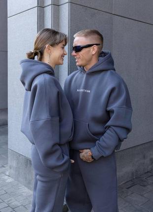 Костюм утепленный спортивный, худи брюки, мужской и женский, family look, парные костюмы