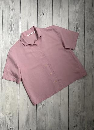 Нова сорочка льон із коротким рукавом uni qlo s(36)8