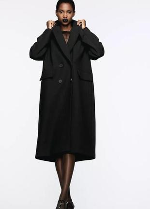 Пальто женское черное оверсайз шерстяное zara new