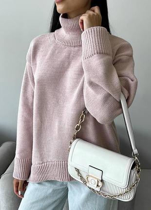 Свитер вязаный высокая горловина теплый удлиненный