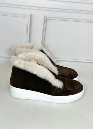 Жіночі замшеві черевики коричневі натуральна шкіра замша осінь зима на замовлення 36-43р