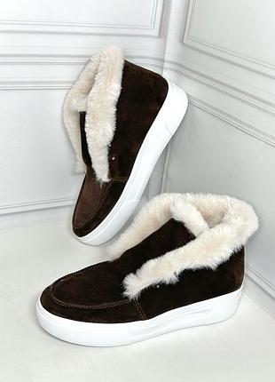 Жіночі замшеві черевики коричневі натуральна шкіра замша осінь зима на замовлення 36-43р