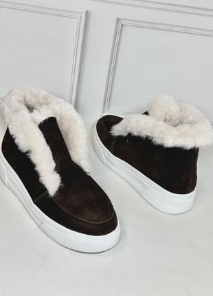 Жіночі замшеві черевики коричневі натуральна шкіра замша осінь зима на замовлення 36-43р