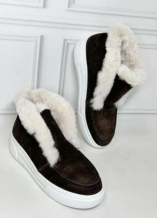 Жіночі замшеві черевики коричневі натуральна шкіра замша осінь зима на замовлення 36-43р