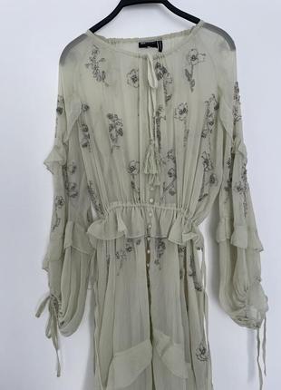 Платье миди с оборками, цветочным декором и завязками asos design8 фото