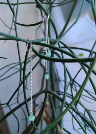 Серебряные серьги с нефритами