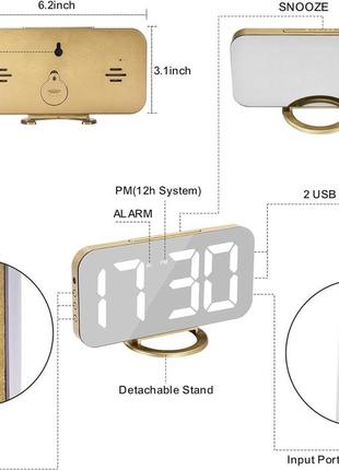 Цифровой будильник, светодиодный зеркальный будильник офиса (золото) en88138 фото