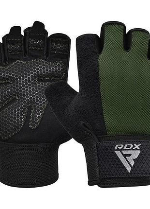 Перчатки для фитнеса rdx w1 half army green plus l - перчатки для занятий фитнесом дома и в тренажерном dm-11