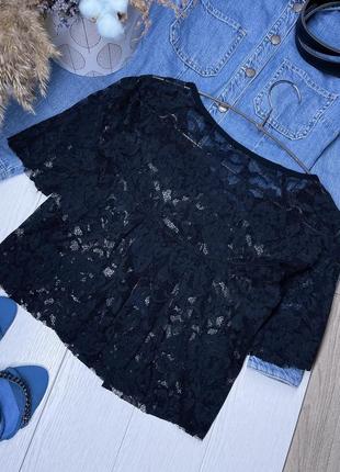 Черная кружевная блуза s блуза короткая блуза из кружева