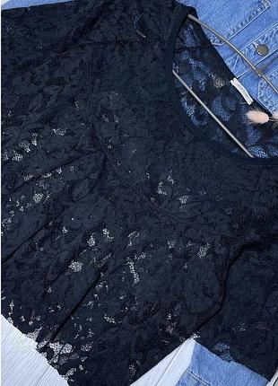 Черная кружевная блуза s блуза короткая блуза из кружева