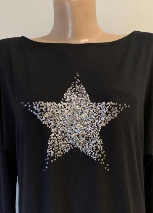 Стильный натуральный лонгслив, серебристые пайетки