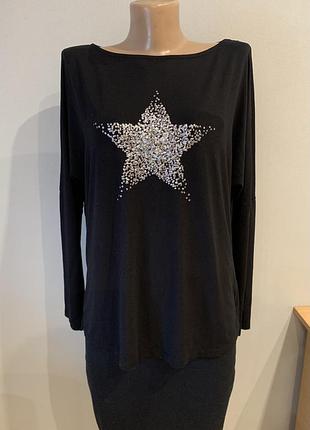 Стильный натуральный лонгслив, серебристые пайетки