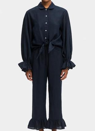 Льняной льняной льняной костюм sleeper navy синий