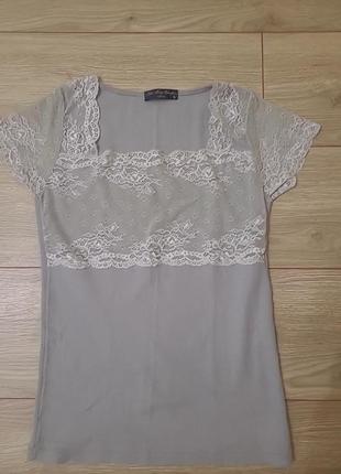 Футболка с кружевом шерсть/шелк, италия