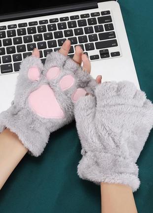 Светло-серые митенки с розовыми пушечками 6-16