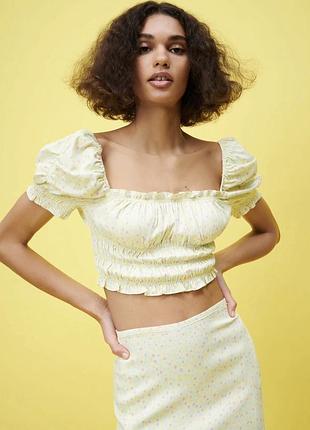 Новий короткий топ zara s топ з рукавами ліхтариками топ зара