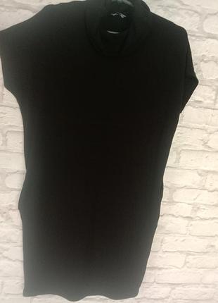 Черное теплое платье туника с горлом хомутом карманами с-л