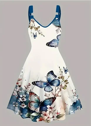 Яркое трикотажное платье с принтом большого 22-24 размера