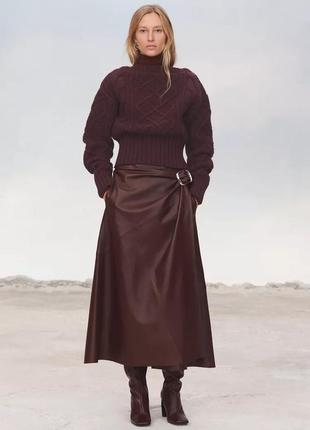 Длинная бордовая женская юбка кожаная zara new