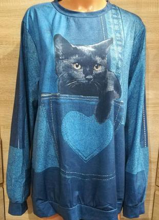 Свитшот, кофта с черным котом.