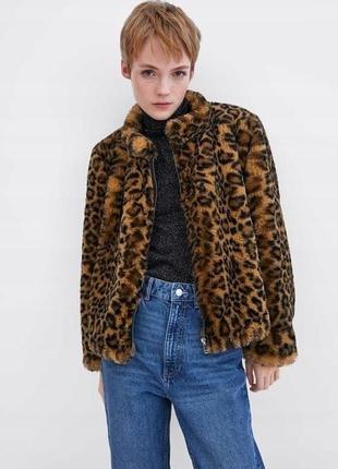 Шуба з леопардовим принтом, кожушок еко хутро zara
