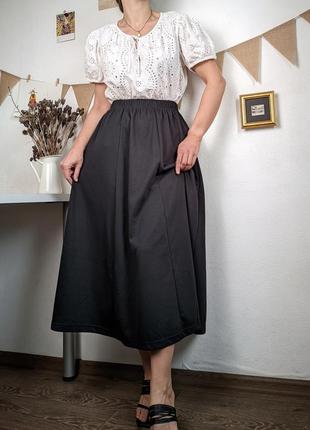 Спідниця чорна трикотаж міді на гумці s m l