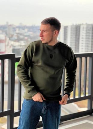 Чоловічий світшот з тризубом хакі / чорна3 фото
