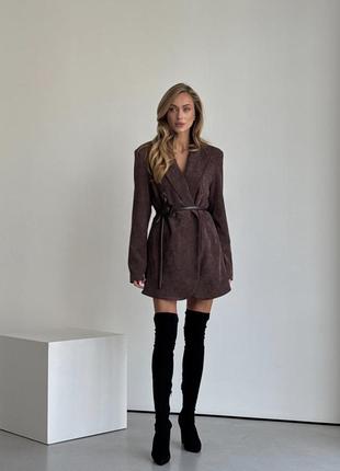 Розкішна трендова вельветова шоколадна коричнева сукня піджак 🤎