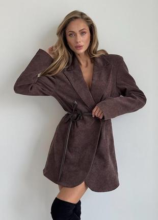 Розкішна трендова вельветова шоколадна коричнева сукня піджак 🤎
