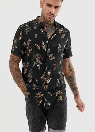 River island черная гавайка тенниска гавайская рубашка вискоза