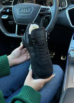 Женские кроссовки new balance 574 high all black suede fur