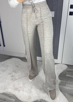 Брюки палаццо широкие расклешенные клешные штаны женские базовые повседневные теплые нарядные на осенние зимние серые коричневые черные бежевые батал деловые