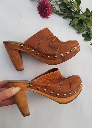 Сабо клоги на деревянной платформе кожаные zara trf 37