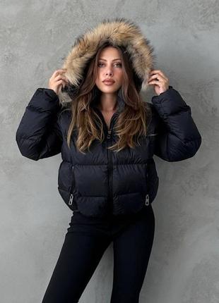 Пуховик moncler с натуральным мехом