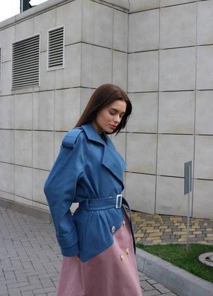Комбинированный тренчкот плащ с поясом джинс котон
