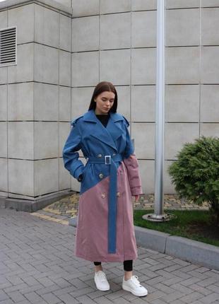 Комбинированный тренчкот плащ с поясом джинс котон