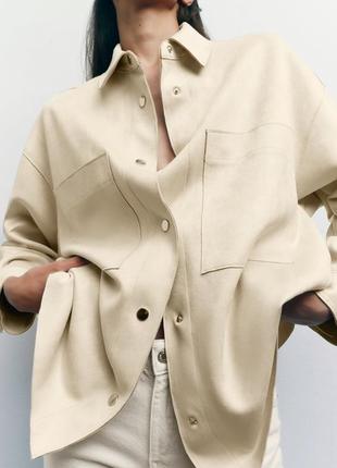 Сорочка оверсайз під замшу на кнопках zara, р.xs-s