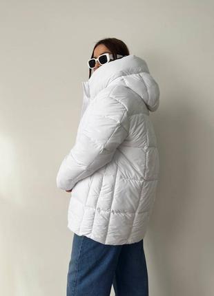 Теплий об'ємний пуфер на екопуху з капюшоном, жіноча дута куртка на зиму, осіння...