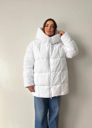 Теплий об'ємний пуфер на екопуху з капюшоном, жіноча дута куртка на зиму, осіння...