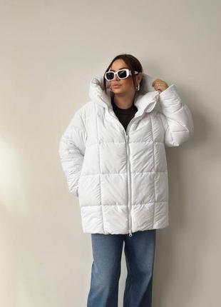 Теплий об'ємний пуфер на екопуху з капюшоном, жіноча дута куртка на зиму, осіння...