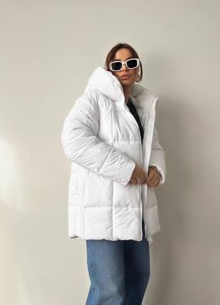 Теплий об'ємний пуфер на екопуху з капюшоном, жіноча дута куртка на зиму, осіння...