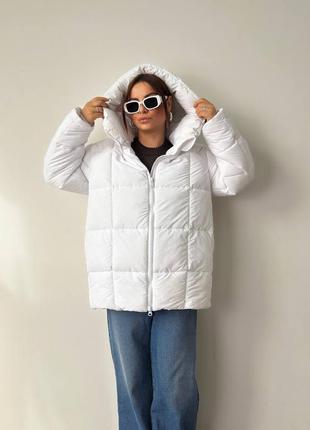 Теплий об'ємний пуфер на екопуху з капюшоном, жіноча дута куртка на зиму, осіння...