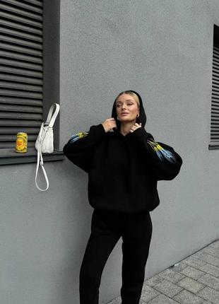 Стильний костюм з турецької тринитки з подвійним капюшоном та вишивкою