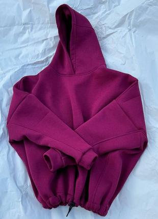 Худи женское оверсайз теплое на флисе оверсайз с капишоном на затяжках свободного кроя качественное стильное повседневное марсала хаки