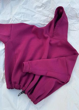 Худи женское оверсайз теплое на флисе оверсайз с капишоном на затяжках свободного кроя качественное стильное повседневное марсала хаки2 фото